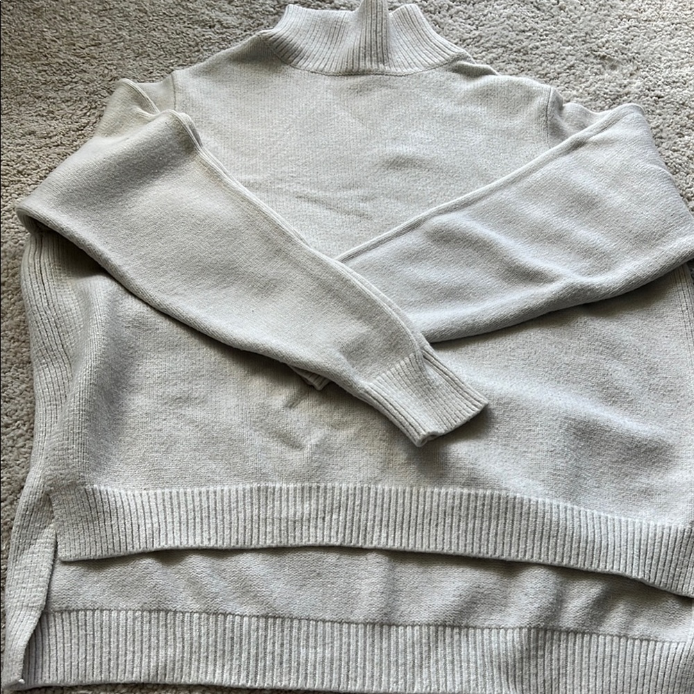 Cream Cowl Neck Sweater with Ribbed Cuffs